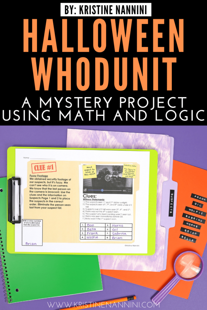 Halloween Whodunit math project - Use logic to determine who is on the surveillance footage.