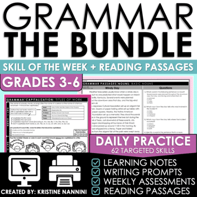 Grammar Skill of the Week and Reading Comprehension Passage Bundle