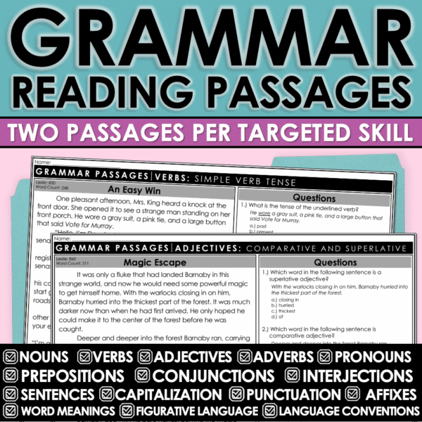 Slide2 Grammar Skill of the Week and Reading Comprehension Passage Bundle