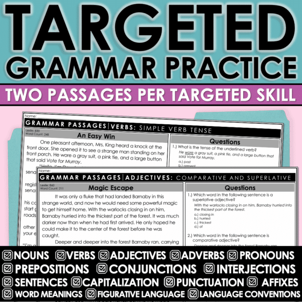 Slide6 Grammar Reading Passages Comprehension 3rd, 4th, 5th, 6th grade