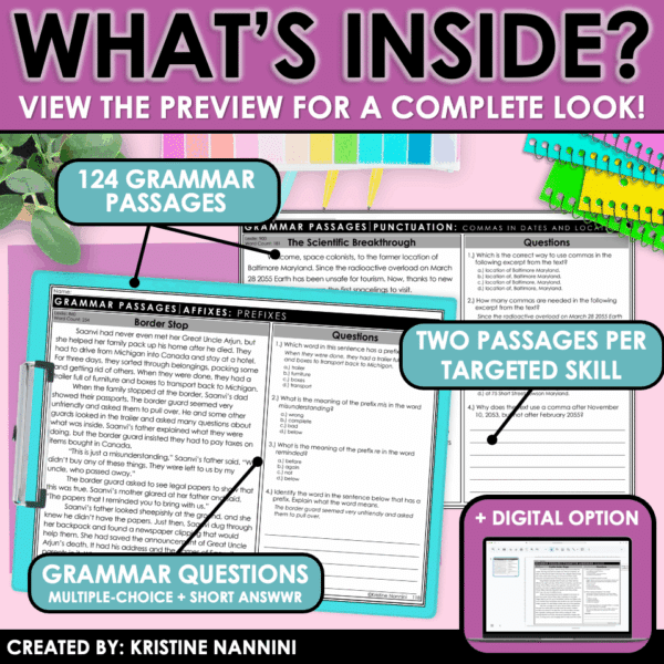 Slide8 Grammar Reading Passages Comprehension 3rd, 4th, 5th, 6th grade