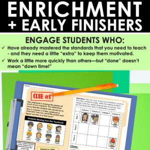 End of the Year Early Finishers + Enrichment Logic and Math Puzzles Whodunit