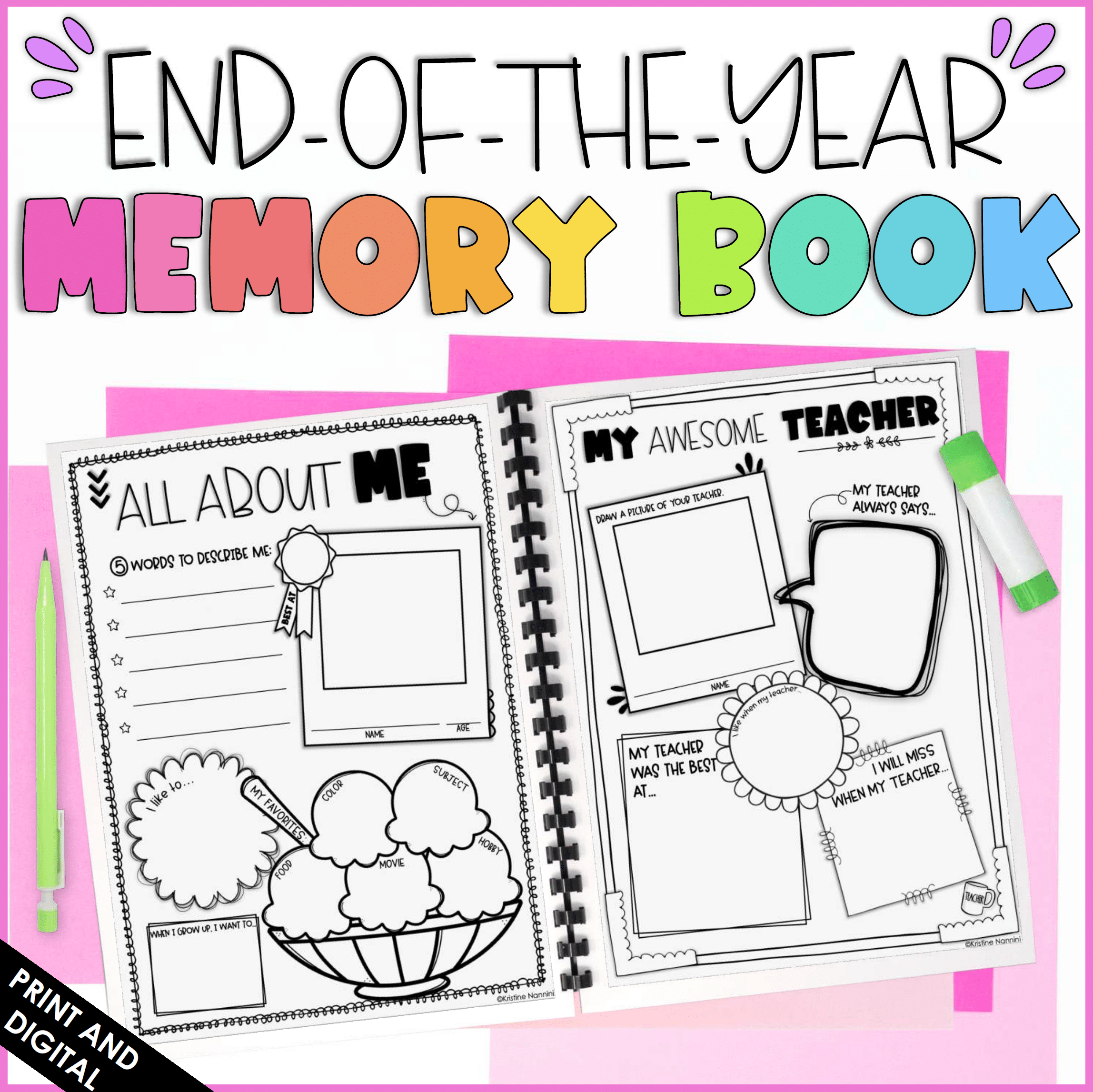 End of the Year Memory Book - In the Classroom with Kristine Nannini
