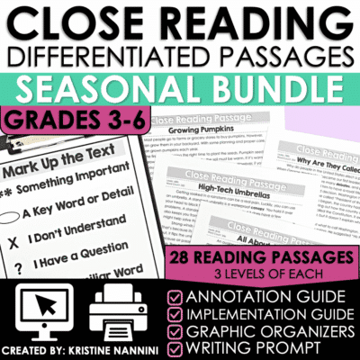 Close Reading differentiated comprehension passages seasonal bundle