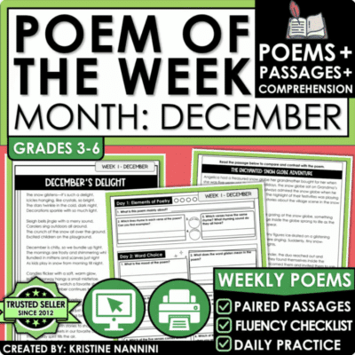 December Poem of the Week with Reading Comprehension Paired Passages Poetry Unit