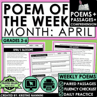 April Poem of the Week Reading Comprehension with Paired Passages Spring Activities