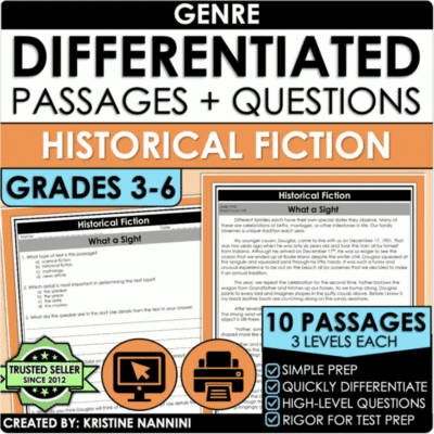 Differentiated Reading Comprehension Passages Historical Fiction Short Stories