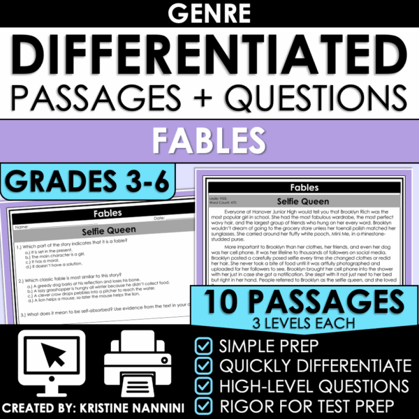 Fable Differentiated Reading Comprehension Passages