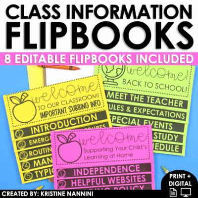 Class Information Flip Books Back to School