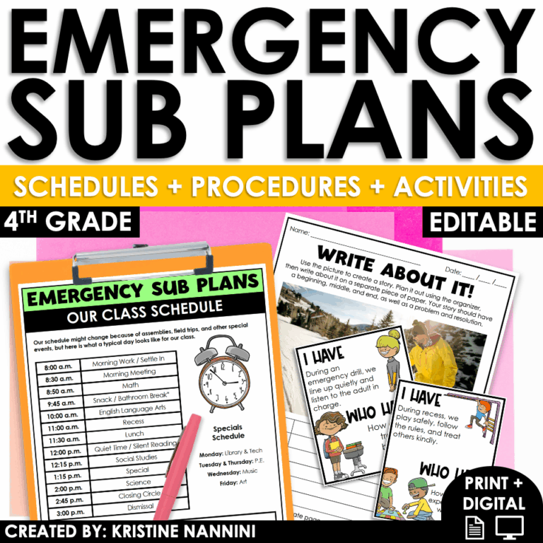 4th Grade Emergency Sub Plans