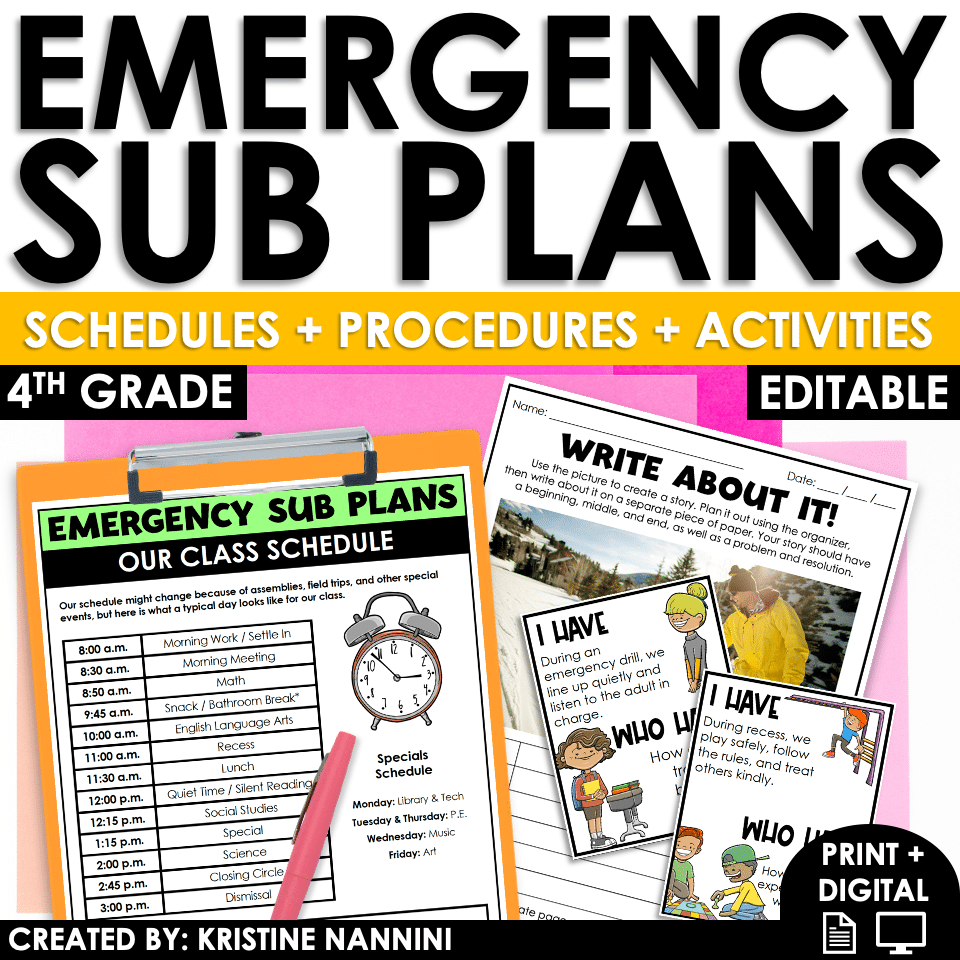 4th Grade Emergency Sub Plans