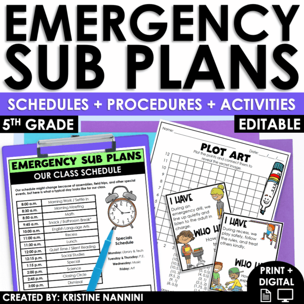 Emergency Sub Plans 5th Grade