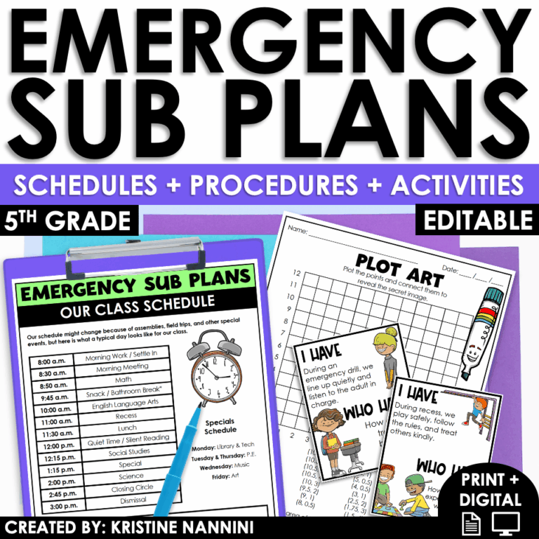 Emergency Sub Plans 5th Grade