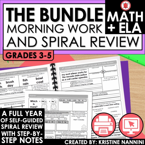 3rd grade, 4th grade, 5th grade, ela and math spiral review morning work bell ringer