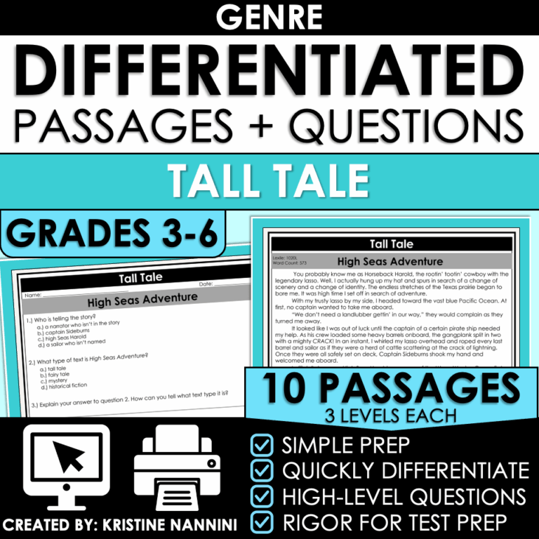 Differentiated Tall Tale Genre Reading Comprehension Passages