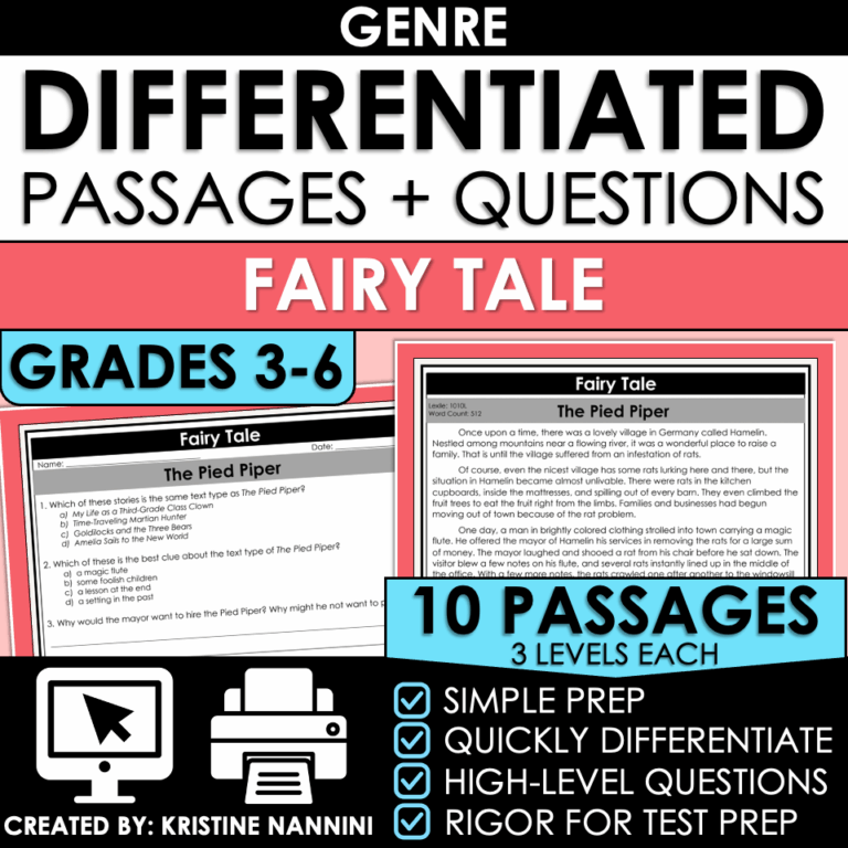 Fairy Tale Genre Reading Comprehension Passages Differentiated