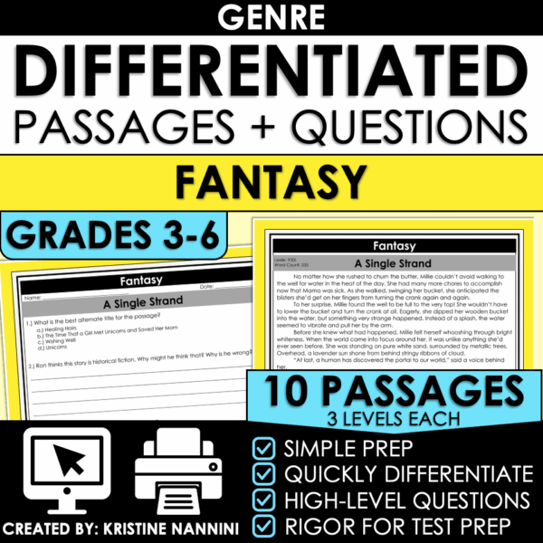 Fantasy Genre Differentiated Reading Comprehension Passages