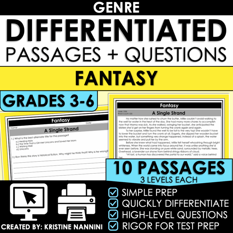 Fantasy Genre Differentiated Reading Comprehension Passages