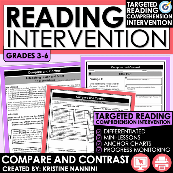 Reading Intervention Compare and Contrast for Differentiated ELA and Targeted Comprehension Skill Instruction