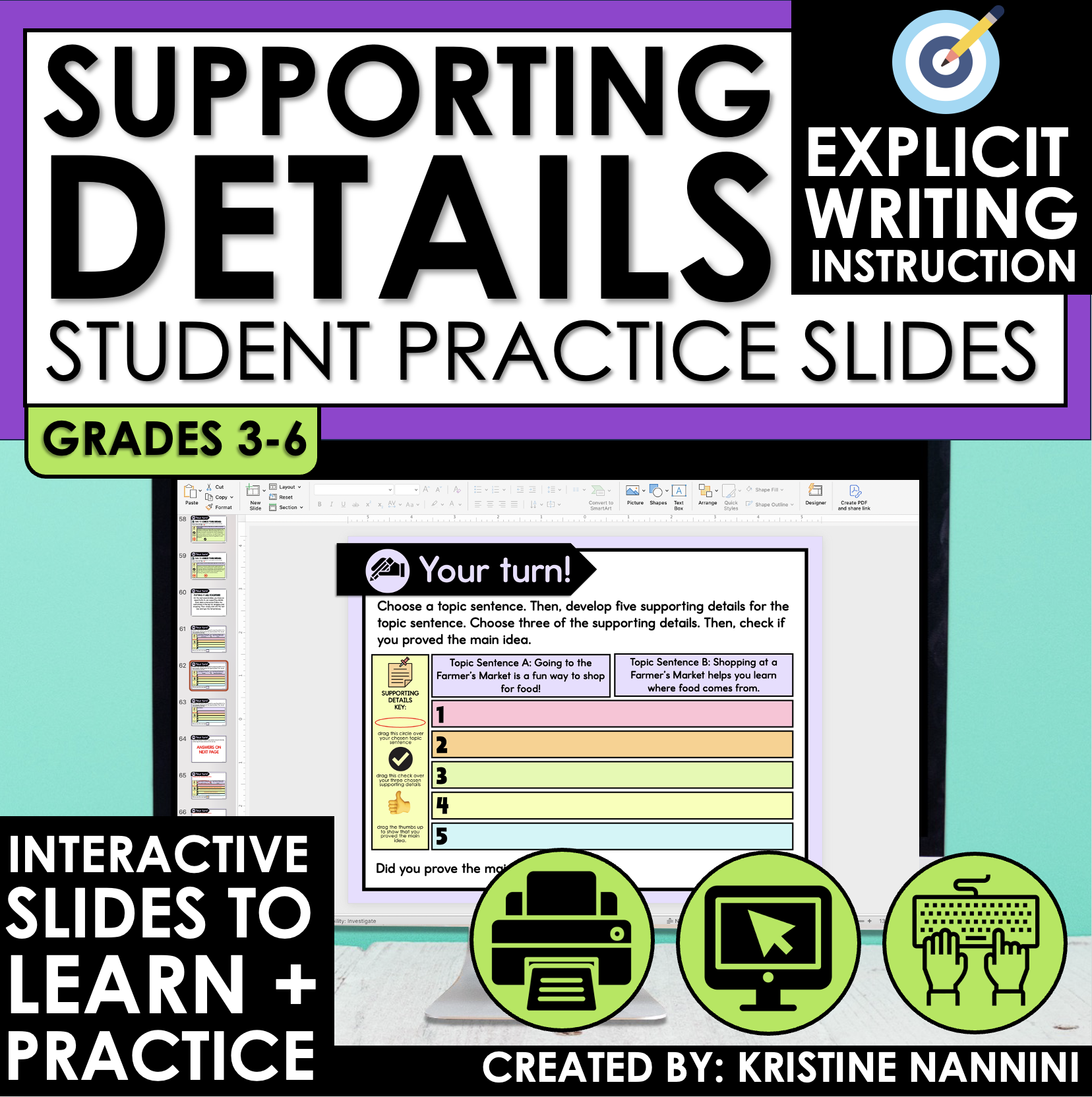 Paragraph Writing: Supporting Details Student Practice Slides Digital Main Idea