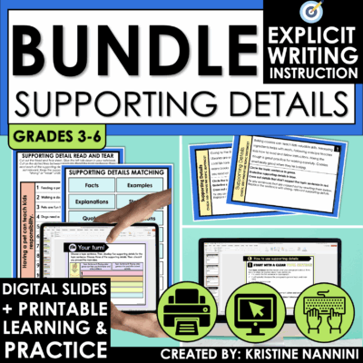 Supporting Details Paragraph Writing Main Idea Practice Worksheets Task Cards