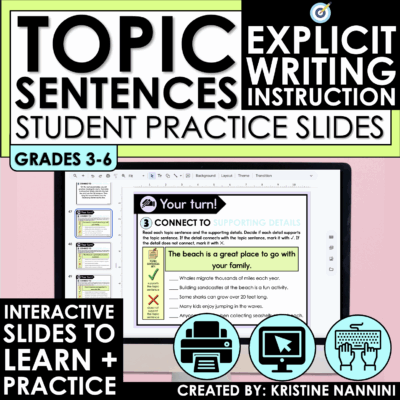 Topic Sentence Student Practice Slides Digital Main Idea Sentence Writing