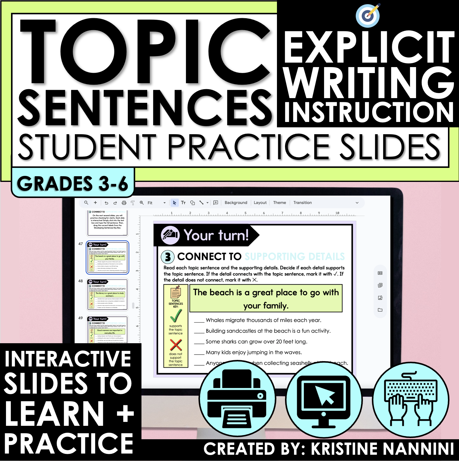Topic Sentence Student Practice Slides Digital Main Idea Sentence Writing