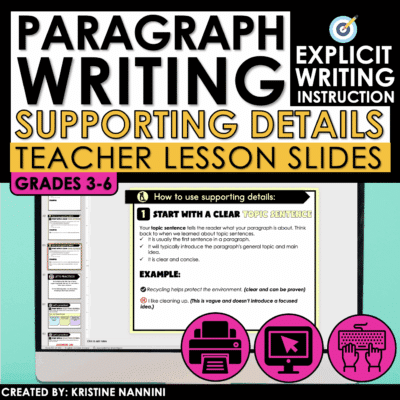 Supporting Details Teaching Slides with Main Idea Paragraph Writing Lesson Plans