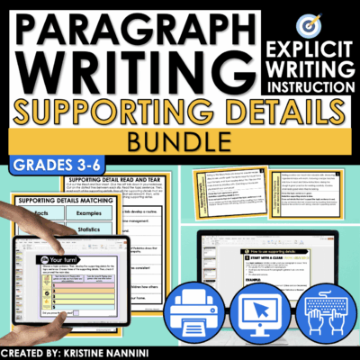 Supporting Details Paragraph Writing Main Idea Practice Worksheets Task Cards