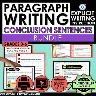 Paragraph Writing Conclusion Sentences Writing Practice Worksheets Task Cards