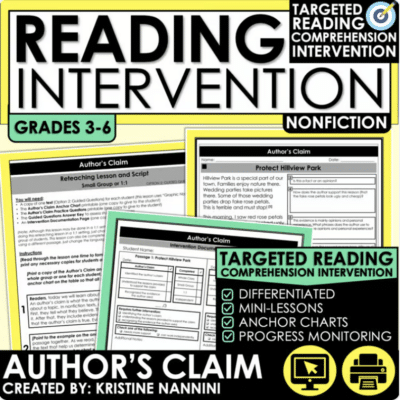 Nonfiction Author's Claim Evidence Reading Intervention Progress Monitoring