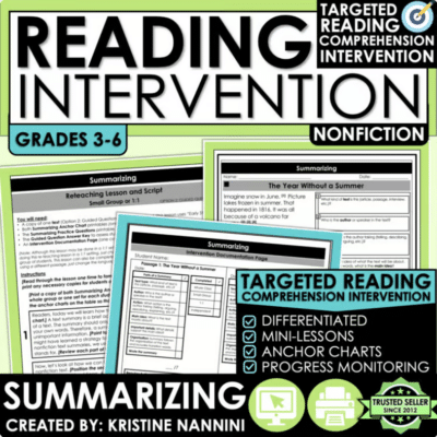 Summarizing Informational Text Reading Intervention Summary Graphic Organizer